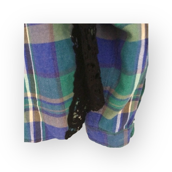 new LF Furst of a Kind  Lace Inset Flannel Shirt  Jacket Shacket  Green Plaid - Picture 10 of 16